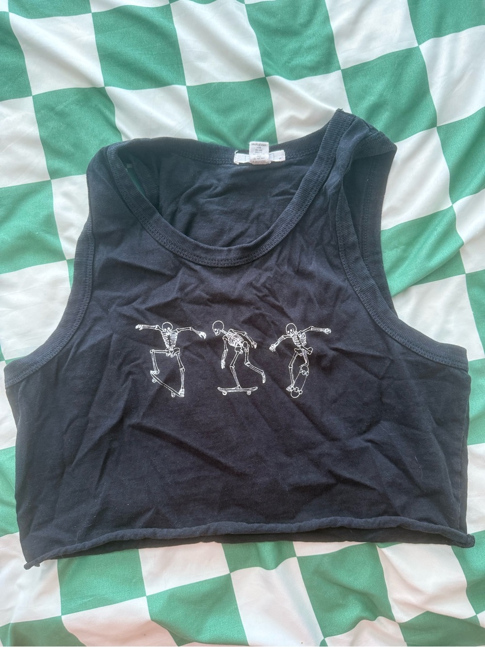 Full Tilt Black Cropped Tank with White Skate Skeletons